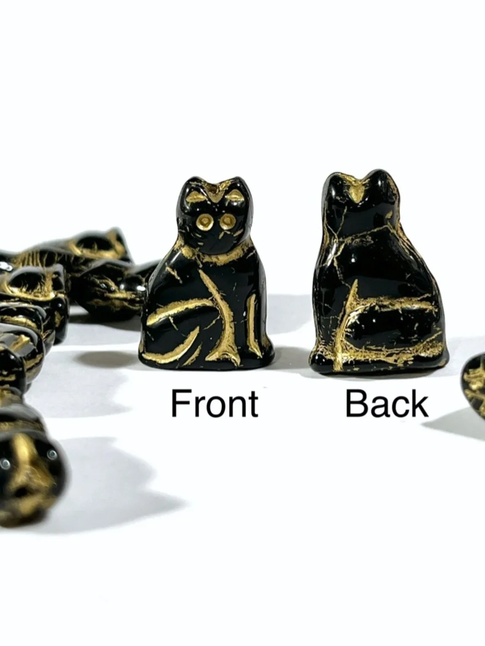 Vintage Molded Glass Cat Beads Black 10pc Czech